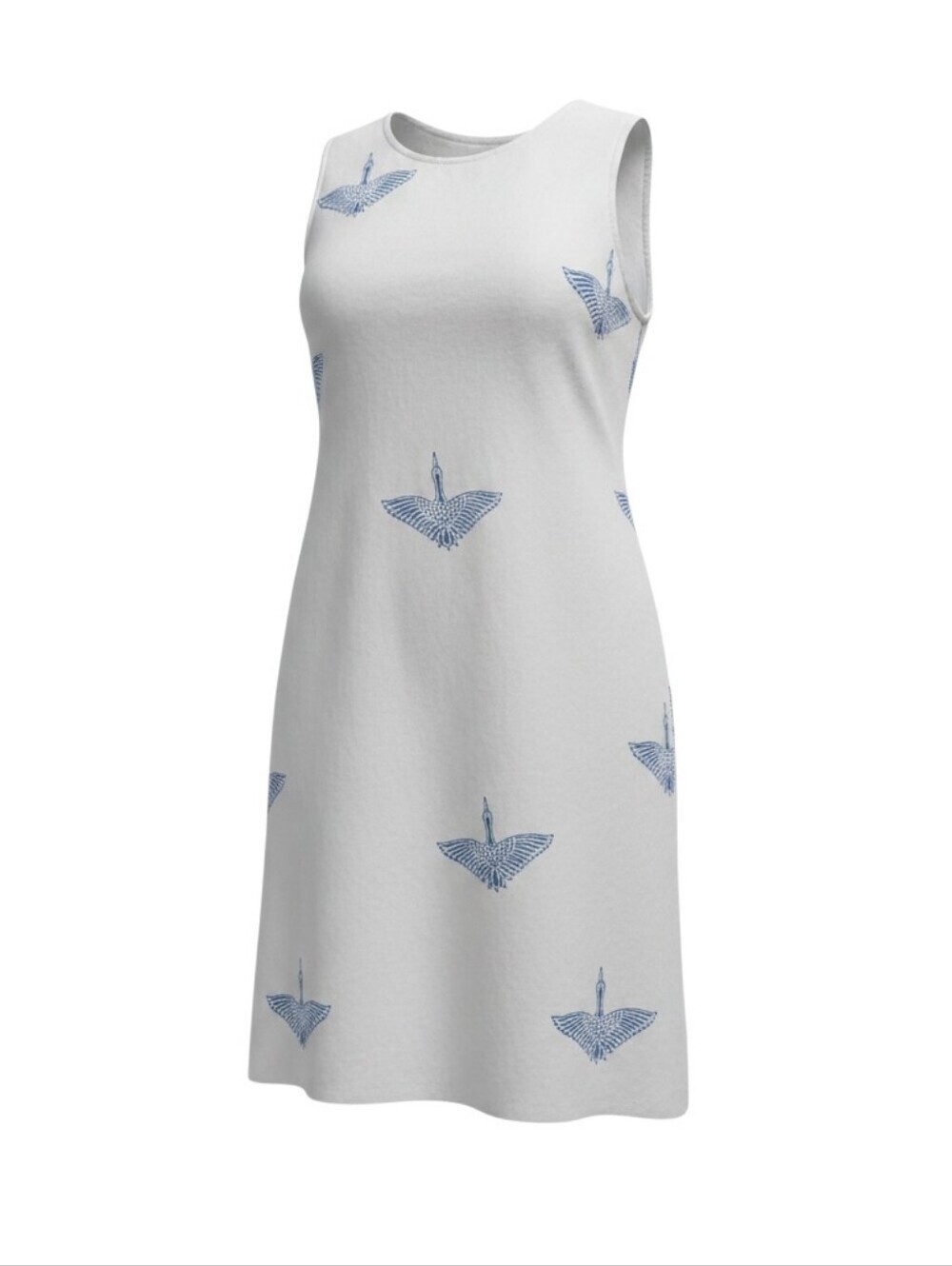 Zuri Blue Heron Fringe Cotton Dress In White And Blue Size Small